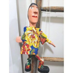 Marionette Puppet with Floral Summer Clothes Signed